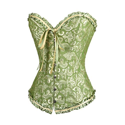SxyBox Mujer Steampunk Brocado Encaje Corsé y Cinta Ajustable Waist Bustier para Fiesta Navidad y Halloween Carnaval Bar con G-String