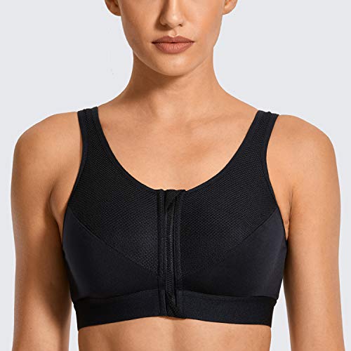 SYROKAN - Sujetador Deportivo Espalda Deportiva con Cremallera para Mujer Negro ES:95B (EU 80B)
