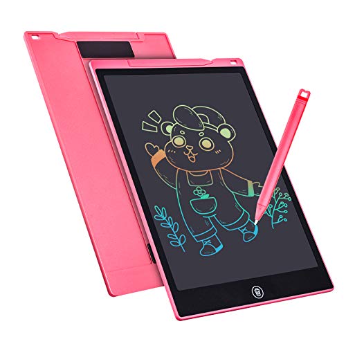 Tableta de Escritura Color LCD 12 Pulgadas, Tablet Escritura Pantalla Colorido Infantil, Tableta Grafica Dibujo Niños Adecuada para el Hogar, Escuela, Oficina, Cuaderno de Notas con Fundas (Pink)