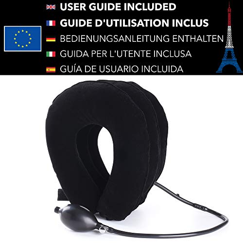 TAKIT Collarín Tracción Cervical Inflable Del Cuello - Para El Dolor De Cabeza Y Hombros - Tamaño Ajustable, Duradero Y De Alta Calidad - Negro