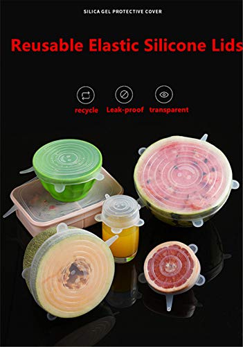 Tapas de silicona elásticas para tapas de alimentos reutilizables Tapas, cuencos, lavavajillas, refrigerador, microondas, horno, 6 paquetes de tapas de alimentos de silicona de varios tamaños