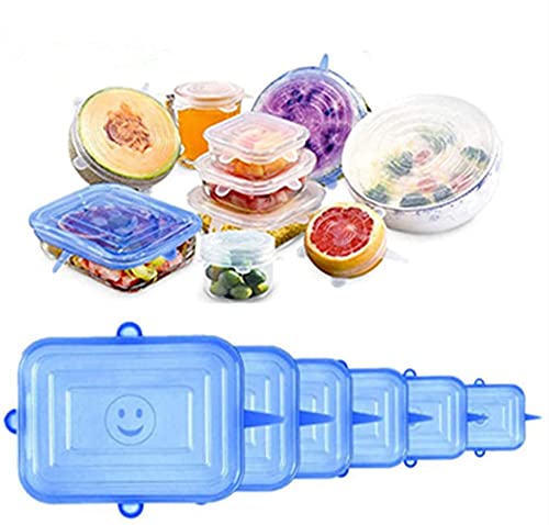 Tapas de silicona elásticas para tapas de alimentos reutilizables Tapas, cuencos, lavavajillas, refrigerador, microondas, horno, 6 paquetes de tapas de alimentos de silicona de varios tamaños