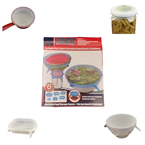 Tapas Silicona Ajustables y Elásticas para Cocina | Conserva los Alimentos más tiempo | Pack de 6 Tapas de Diferentes Tamaños | Tapas Reutilizables para utensilios de Cristal Plástico Tupper