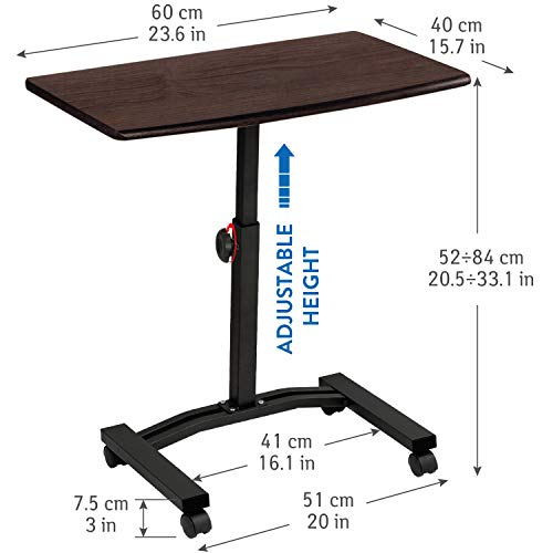 Tatkraft Salute Escritorio de Pie Móvil para Ordenador Portátil | Mesa Auxiliar de Sofa de Altura Ajustable 52-84 cm | Soporte Laptop con Ruedas de Bloqueo
