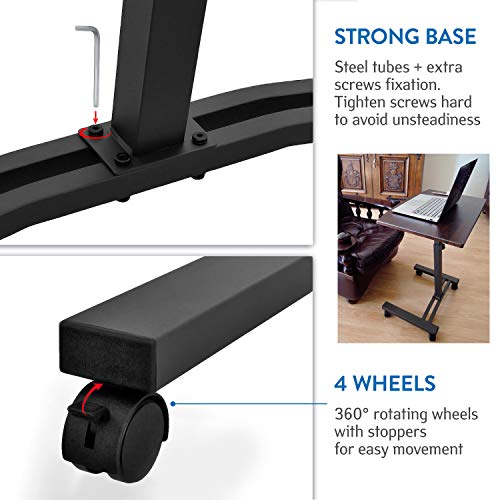 Tatkraft Salute Escritorio de Pie Móvil para Ordenador Portátil | Mesa Auxiliar de Sofa de Altura Ajustable 52-84 cm | Soporte Laptop con Ruedas de Bloqueo