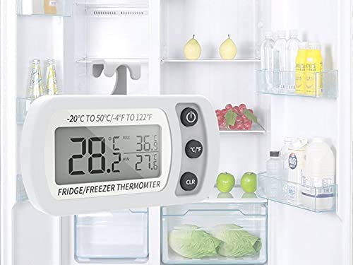 Termómetro digital para refrigerador, Termómetro para congelador a prueba de agua con gancho, Pantalla LCD fácil de leer, Función de registro máximo/mínimo, Ideal para el hogar, restaurantes, cafés
