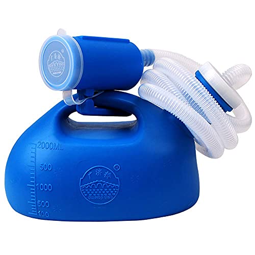 testyu Urinarios Unisex, 2000ml Botella de Orina Portátil Orinal Unisex de Doble Propósito con Tapón Antiolor y Cepillo Limpio para Camping, Botella De Urinario Bedpan - Azul