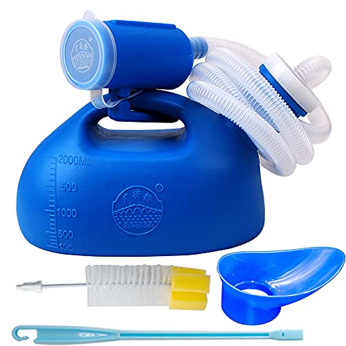testyu Urinarios Unisex, 2000ml Botella de Orina Portátil Orinal Unisex de Doble Propósito con Tapón Antiolor y Cepillo Limpio para Camping, Botella De Urinario Bedpan - Azul