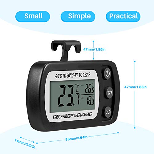 Thlevel Termómetro para Frigorífico Termómetro de Frigorífico Congelador Impermeable con Gancho, Pantalla LCD Fácil de Leer, Función de Registro Máximo/Mínimo (negro 2pcs)