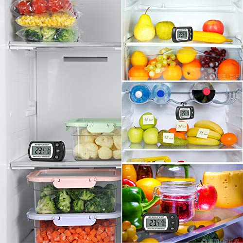 Thlevel Termómetro para Frigorífico Termómetro de Frigorífico Congelador Impermeable con Gancho, Pantalla LCD Fácil de Leer, Función de Registro Máximo/Mínimo (negro 2pcs)