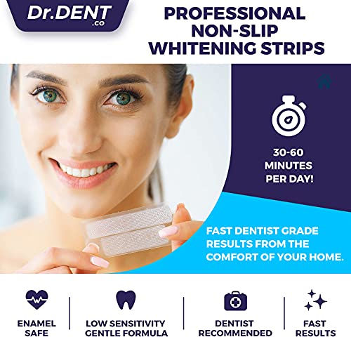 Tiras blanqueadoras de dientes DrDent Premium - 20 sesiones de blanqueamiento - Fórmula no sensible - 40 tiras blanqueadoras sin peróxido - Seguro para el esmalte + abrebocas incluido