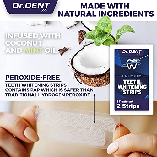 Tiras blanqueadoras de dientes DrDent Premium - 20 sesiones de blanqueamiento - Fórmula no sensible - 40 tiras blanqueadoras sin peróxido - Seguro para el esmalte + abrebocas incluido