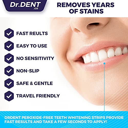 Tiras blanqueadoras de dientes DrDent Premium - 20 sesiones de blanqueamiento - Fórmula no sensible - 40 tiras blanqueadoras sin peróxido - Seguro para el esmalte + abrebocas incluido