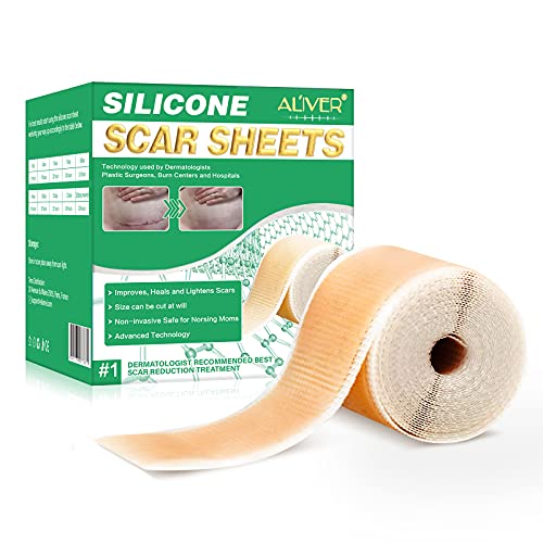 Tiritas cicatrizantes, Láminas de silicona parches cicatrizantes, profesionales para cicatrices causadas por cesárea, cirugía, quemaduras, queloides, acné y más, [1,5 metros rollo]