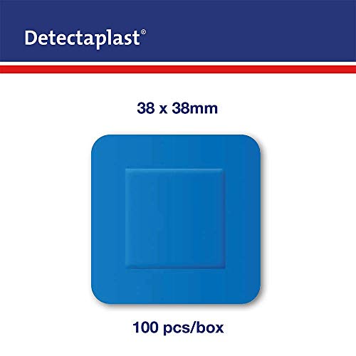 Tiritas detectables Detectaplast Universal, tiritas azules, tiritas resistentes agua y suciedad, tiritas cocina para industria alimentara, hostelería y restauración, 38 x 38 mm, 100 tiritas