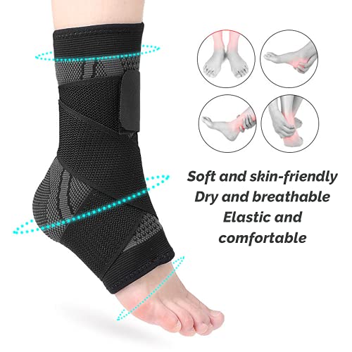 TOFBS Tobillera de 1 par, soporte de compresión ajustable para hombres y mujeres, soporte de tendón de Aquiles y fascitis plantar, estabiliza los ligamentos, dolor de tobillo esguince (negro)