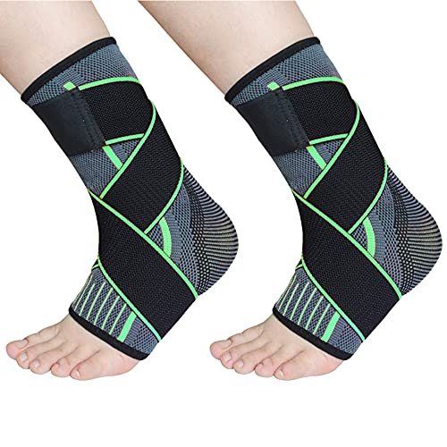 TOFBS Tobillera de compresión ajustable para hombre, mujer, soporte de tendón de Aquiles, fascitis plantar, estabilizar ligamentos, alivia el dolor hinchazón y dolor de tobillo (verde, L)