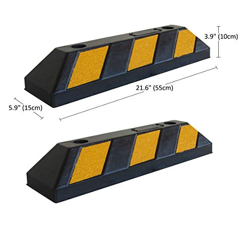 Tope Rueda de Goma Para Estacionar y Garajes, Negro Amarillo, 55x15x10 cm (Paquete de 2)