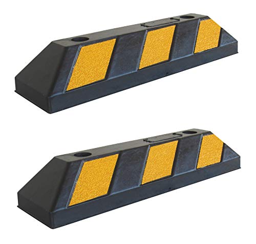 Tope Rueda de Goma Para Estacionar y Garajes, Negro Amarillo, 55x15x10 cm (Paquete de 2)