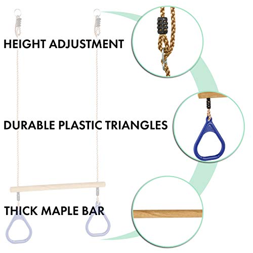 Trapeze Swing Bar para niños con kit de montaje – Carga de 220 lb – Juego de columpio de juegos de repuesto – Barra de dominadas trapecio DIY para tu gimnasio – Accesorios de línea ninja