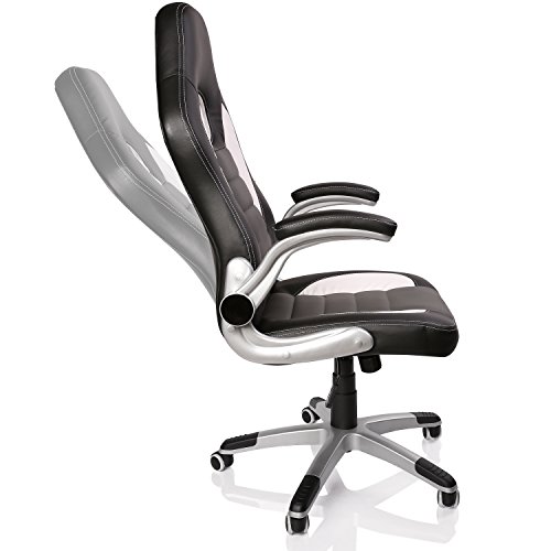 TRESKO® Silla de Oficina Racing Gaming giratoria, Escritorio Ordenador, 4 Colores Diferentes, reposabrazos Acolchados y Regulables, Mecanismo de inclinación basculante (Negro/Blanco/Gris)