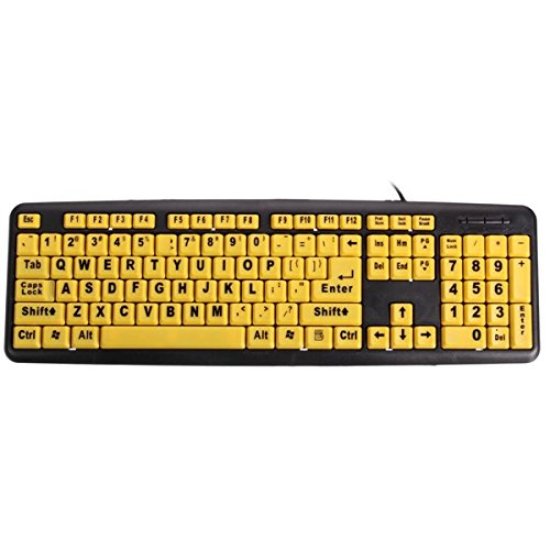 Tutoy Gran Impresión USB Teclado De Ordenador De Alto Contraste Amarillo Teclas Negro Carta para Anciano