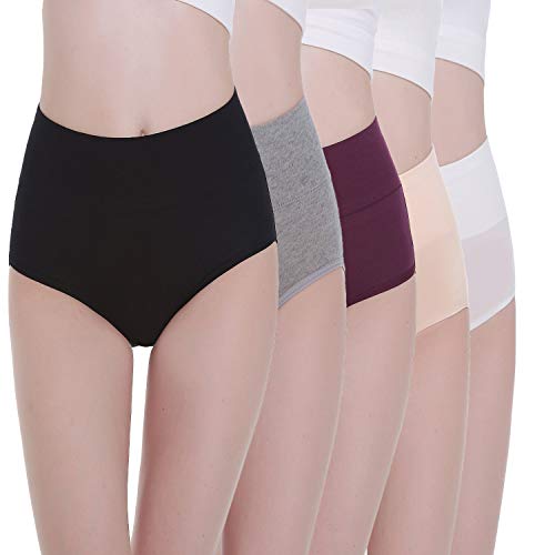 TUUHAW Braguita de Talle Alto Algodón para Mujer Pack de 5 Culotte Bragas de Cintura Alta Cómodo Talla Multicolor-1 XL