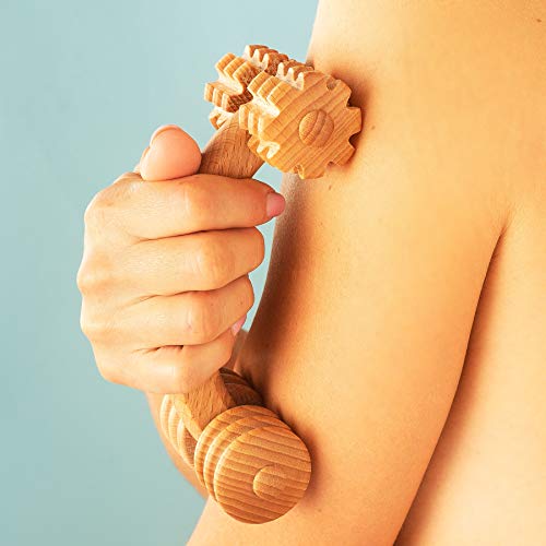 Tuuli Accessories Rodillo Masajeador Aparato para Masaje Espalda Cuello Hombros Piernas Cuerpo Músculos Brazos Madera 18 x 7 x 6 cm