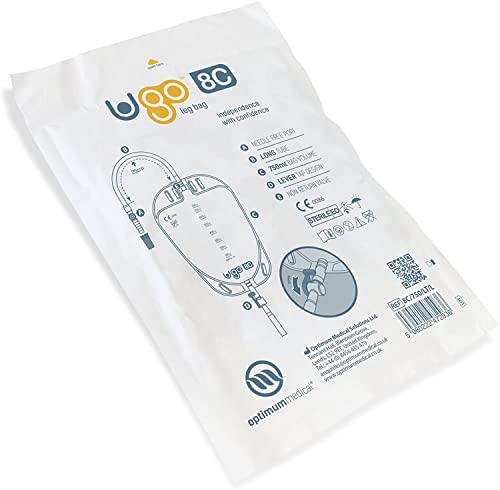 Ugo Bolsas Pierna (x10) - Bolsas de Drenaje Orina/Bolsas Pierna Catéter, Respaldo Tela Suave y Diseño Natural que se Ajusta Pierna (Paquete de 10) (Ugo 8C - 750ml, Tubo Largo, Grifo de Palanca)