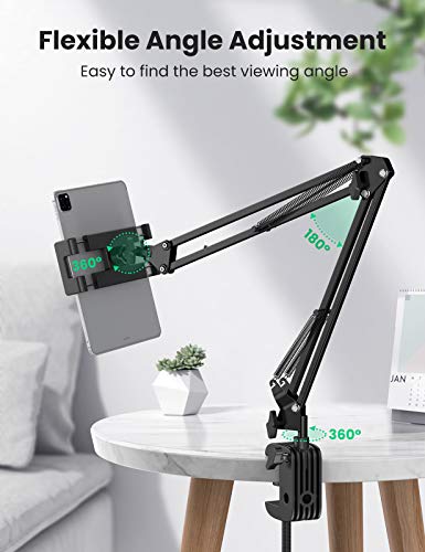 UGREEN Soporte Tablet y Móvil Cama, Soporte Movil Mesa Metálico iPad Brazo Articulado Multiángulo Pinza Ajustable para iPad Pro 12.9 '', Surface Pro 4, Bq Aquaris, Huawei Mediapad,iPhone 13 12 Pro