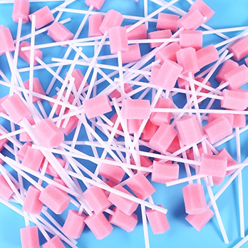 ULTNICE 100pcs Desechable Oral Cuidado Esponjas Diente Limpieza Boca Hisopos Toothette Oral Hisopos (Rosa)