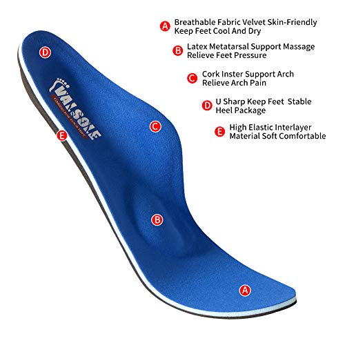 VALSOLE Plantillas Ortopédicas soportes de arco y talones la absorción de choque- para el dolor de talón, pie plano, Fascitis Plantar, dolor de rodilla y espalda