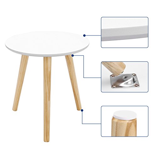 VASAGLE Mesas auxiliares nórdicas, Juego de 2 mesas de café, Mesaits de Centro para salón, Mesas Redondas, Patas de Madera de Pino, Blanco y Natural LET07WN