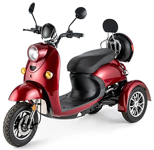 VELECO Scooter Eléctrico de 3 Ruedas Para Personas Mayores Minusvalido 650W ZT63 (ROJO)