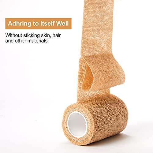 Venda cohesiva de 5 cm x 4.5 m, vendas autoadhesiva para esguinces e hinchazón, Suministros Médicos de Primeros Auxilios para Protección Deportiva (Beige)