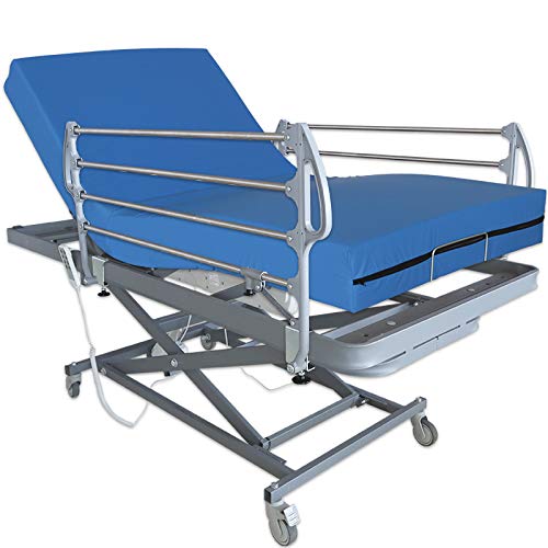 Ventadecolchones - Camas Articuladas Geriátrica de Hospital con Carro Elevador y Colchón Impermeable Viscoelástico 10+5 Medida 90 x 190 cm con Juego de Barandillas - Incluye Bote de Grasa