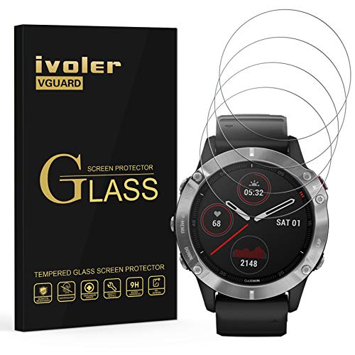 VGUARD 4 Unidades Protector de Pantalla para Samsung Galaxy Watch 4 40mm / Garmin Fenix 6 / Solar/Fenix 6 Pro/Sapphire/Solar Editions 47mm / Garmin Vivomove HR, Cristal Vidrio Templado Premium