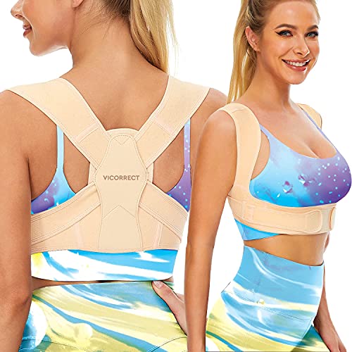 Vicorrect Corrector de Espalda para Mujeres y Hombres, Corrector Postura Espalda Ajustable para Enderezar la Espalda Alta y Proporcionar Alivio al Dolor de Cuello, Hombros y Espalda Superior (L/XL)