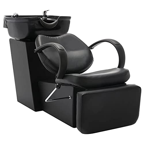 vidaXL Silla lavacabezas de peluquería de cuero sintético negro