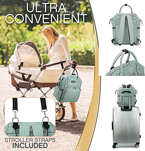 Viedouce Mochilas para Pañales Biberones,Bolso del Bebé Mamá,Impermeable con Estilo Oxford Bolso Pañal de Gran Capacidad, con Portátil Cambiador y 2 Piezas Ganchos Carrito Bebé (Cian)