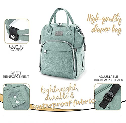 Viedouce Mochilas para Pañales Biberones,Bolso del Bebé Mamá,Impermeable con Estilo Oxford Bolso Pañal de Gran Capacidad, con Portátil Cambiador y 2 Piezas Ganchos Carrito Bebé (Cian)