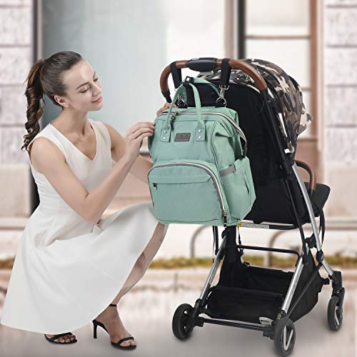 Viedouce Mochilas para Pañales Biberones,Bolso del Bebé Mamá,Impermeable con Estilo Oxford Bolso Pañal de Gran Capacidad, con Portátil Cambiador y 2 Piezas Ganchos Carrito Bebé (Cian)