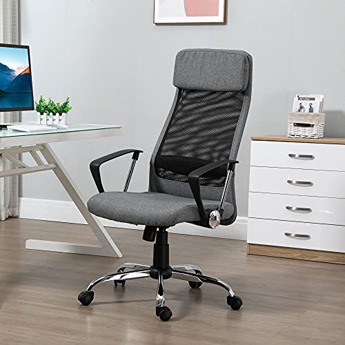 Vinsetto Silla de Oficina Ergonómica Silla de Escritorio Basculante Giratoria con Altura Ajustable del Asiento para Hogar Oficina 62x62x118-128 cm Gris
