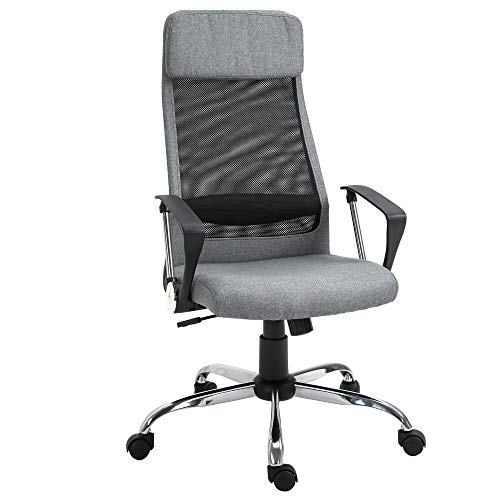 Vinsetto Silla de Oficina Ergonómica Silla de Escritorio Basculante Giratoria con Altura Ajustable del Asiento para Hogar Oficina 62x62x118-128 cm Gris