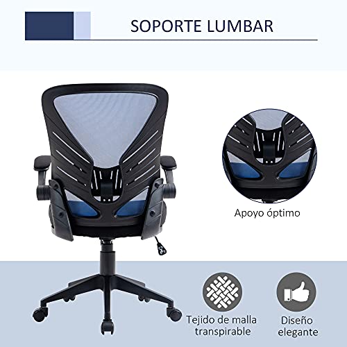 Vinsetto Silla de Oficina Ergonómica Silla de Escritorio Giratoria con Altura Ajustable Reposabrazos Abatible y Soporte Lumbar Transpirable 62x59x99-107 cm Azul y Negro