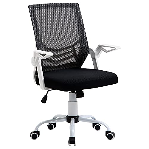 Vinsetto Silla de Oficina Ergonómica Silla Escritorio Giratoria con Altura Ajustable Reposabrazos Abatible Soporte Lumbar y Respaldo Transpirable 62,5x55x94-104 cm Negro