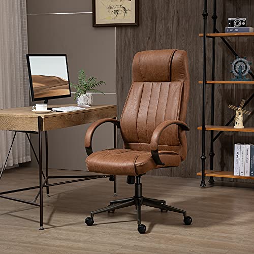 Vinsetto Silla de Oficina Ergonómica Silla Escritorio Giratoria con Altura Ajustable Reposacabezas Reposabrazos y Respaldo Acolchados 61,5x52,5x118-126 cm Marrón