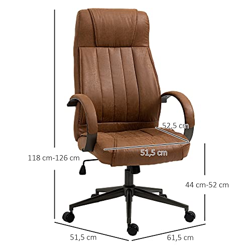 Vinsetto Silla de Oficina Ergonómica Silla Escritorio Giratoria con Altura Ajustable Reposacabezas Reposabrazos y Respaldo Acolchados 61,5x52,5x118-126 cm Marrón
