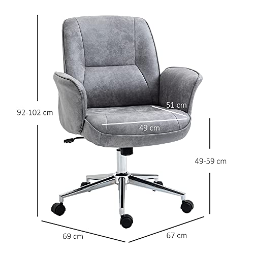 Vinsetto Silla de Oficina Ergonómica Silla Escritorio Giratoria y Ajustable en Altura con Asiento Reposabrazos y Respaldo Acolchados 67x69x92-102 cm Gris