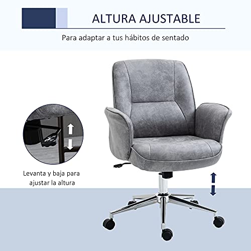Vinsetto Silla de Oficina Ergonómica Silla Escritorio Giratoria y Ajustable en Altura con Asiento Reposabrazos y Respaldo Acolchados 67x69x92-102 cm Gris